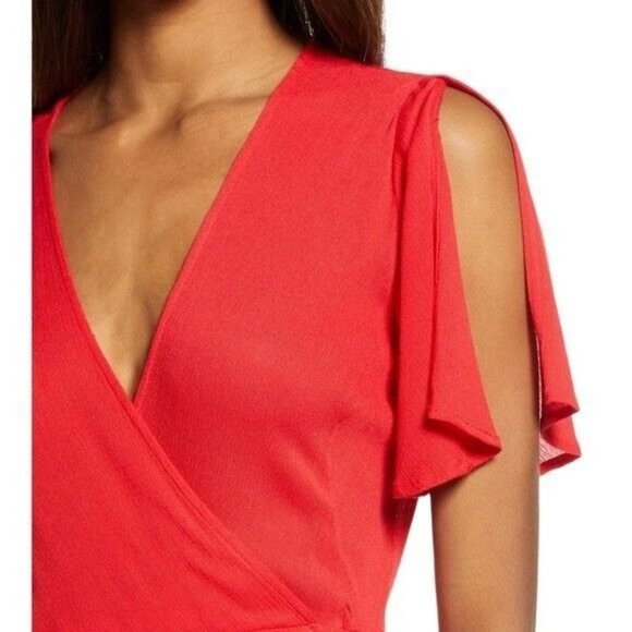 Lulu’s Much Obliged Dress Red Maxi Wrap Gauz Size Small - Picture 2 of 13